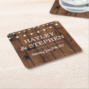 Wood Coasters Rustic Lights Wedding Party