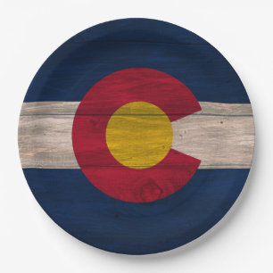 Wood Colorado flag disposable paper plates
