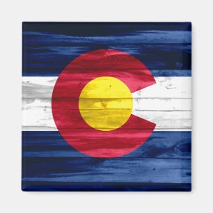 Wood Colorado flag square magnet