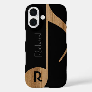 wood-colour music note with custom name iPhone 16 case