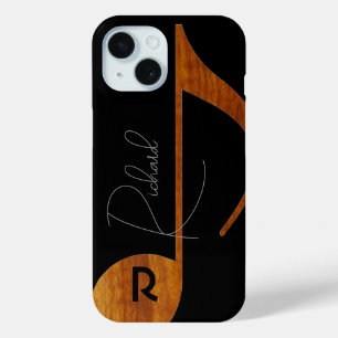 Wood-colour Music Note with Custom Name iPhone 15 Case