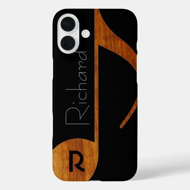 wood-colour music note with name Case-Mate iPhone case (Back)