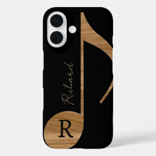 wood-colour music note with name iPhone 16 case