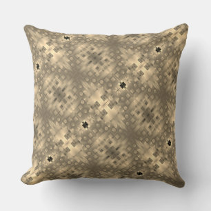 Wood colour or beige pixelated shapes cushion