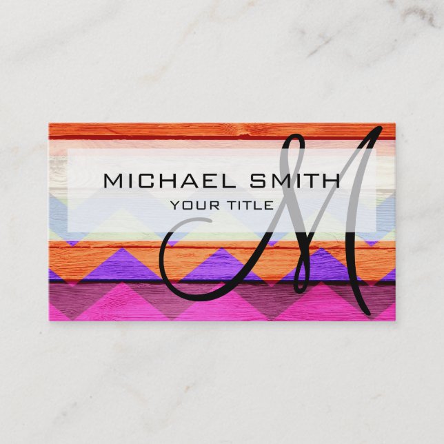 Wood coloured aztec chevron pattern #2 business card (Front)