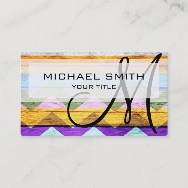 Wood coloured aztec chevron pattern #5 business card (Front)