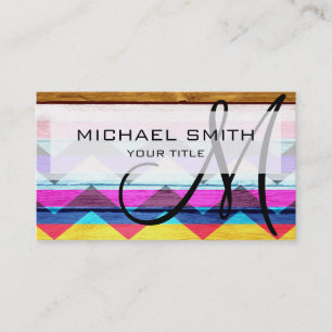 Wood coloured aztec chevron pattern business card