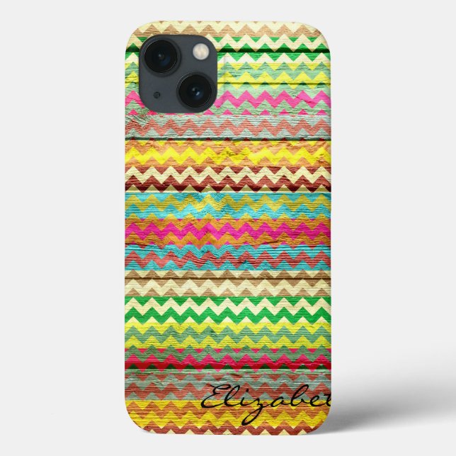 Wood Colourful Chevron Stripes Monogram Case-Mate iPhone Case (Back)