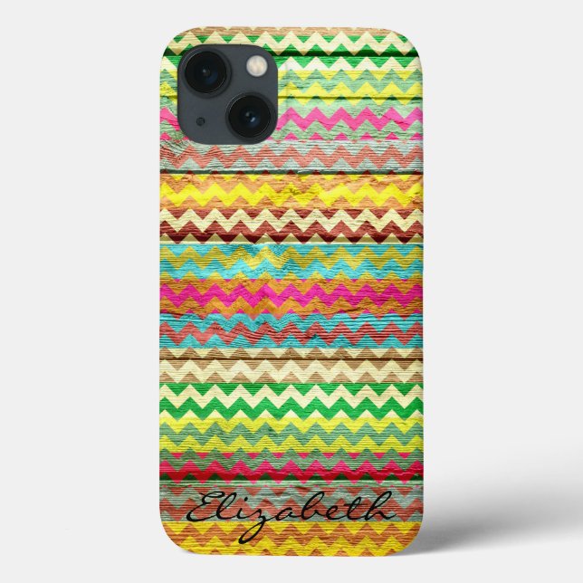 Wood Colourful Chevron Stripes Monogram Case-Mate iPhone Case (Back)