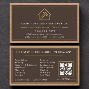 Wood Construction Handyman QR Code Professional Business Card
