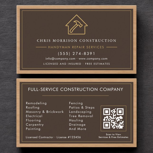 Wood Construction Handyman QR Code Professional Business Card (Creator Uploaded)