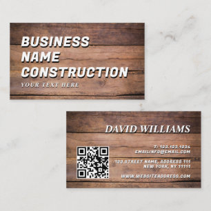 Wood Construction QR Code Bold Rustic Business Card
