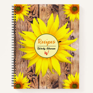 Wood Cookbook Recipes (Sunflowers Rustic) Vintage  Notebook