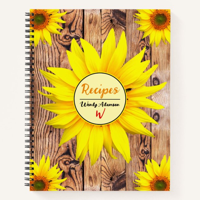 Wood Cookbook Recipes (Sunflowers Rustic) Vintage  Notebook (Front)