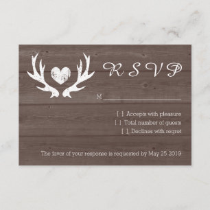 Wood country chic deer antler RSVP wedding cards