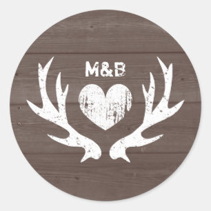 Wood country chic deer antler wedding stickers