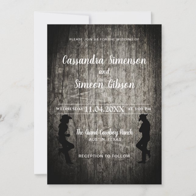 Wood Cowboy,Cowgirl Rustic Wedding Day Invitation (Front)