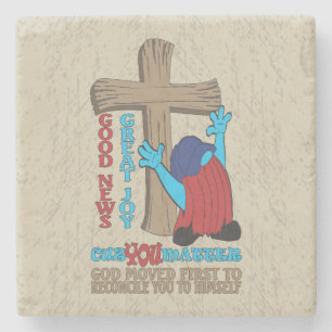 Wood Cross Cuz You Matter Gospel T-Shirt Stone Coaster