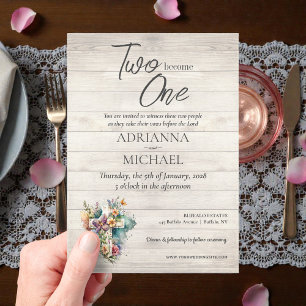 Wood Cross Floral Christian Two Become One Acrylic Invitations