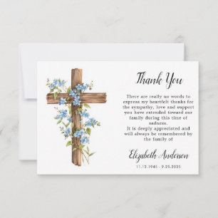 Wood Cross Forget Me Knot Floral Sympathy Funeral Thank You Card