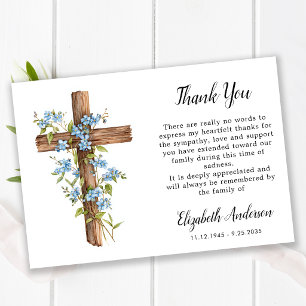 Wood Cross Forget Me Knot Floral Sympathy Funeral Thank You Card