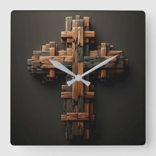 Wood Cross Wall Clock