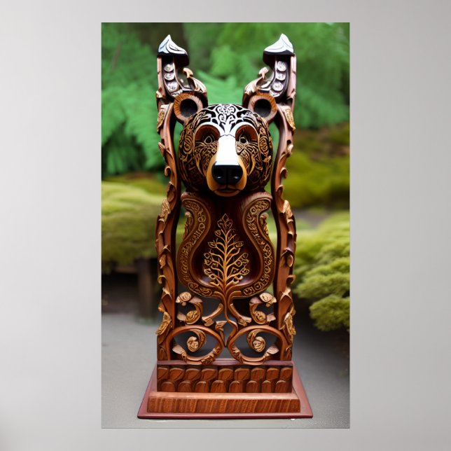 Wood curved bear statue poster (Front)