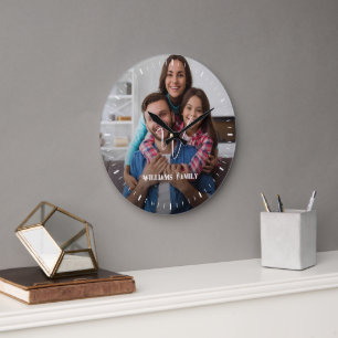  Wood Custom Family Name Farmhouse Large Clock