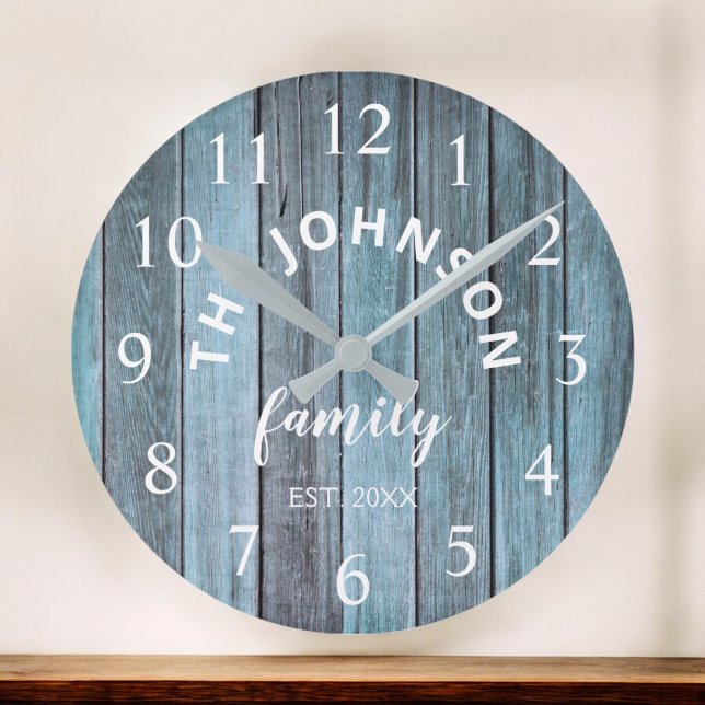 Wood Custom Family Name Rustic Beach House Large Clock (Creator Uploaded)