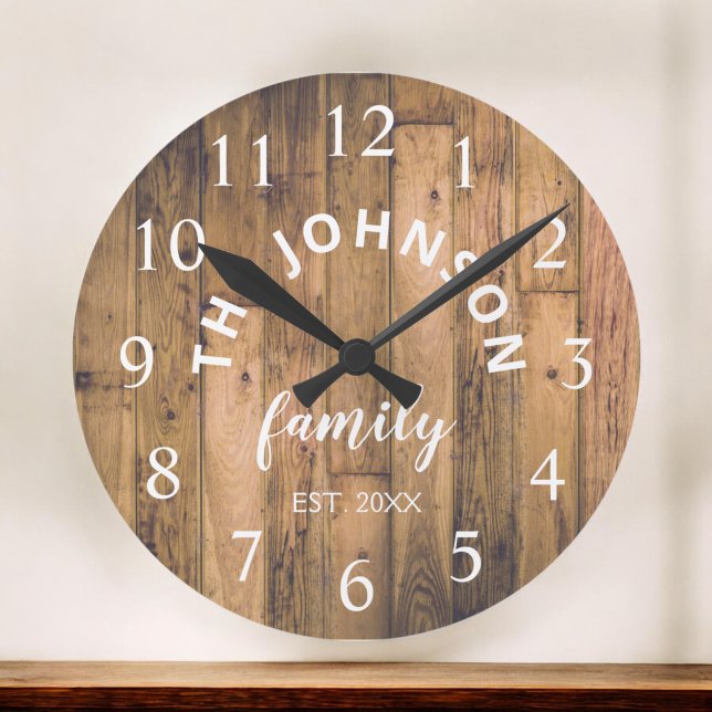 Wood Custom Family Name Rustic Farmhouse Large Clock (Creator Uploaded)