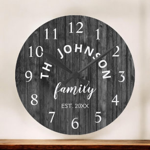 Wood Custom Family Name Rustic Farmhouse Large Clock
