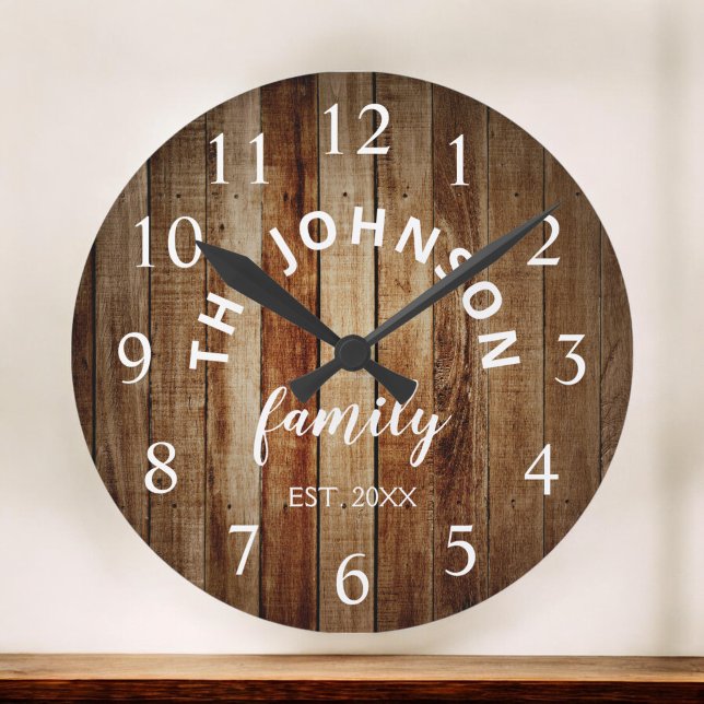 Wood Custom Family Name Rustic Farmhouse Large Clock (Creator Uploaded)