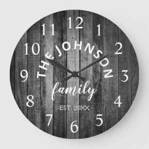 Wood Custom Family Name Rustic Farmhouse Large Clock