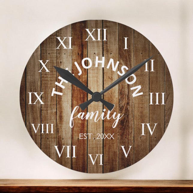 Wood Custom Family Name Rustic Farmhouse Round Clock (Creator Uploaded)