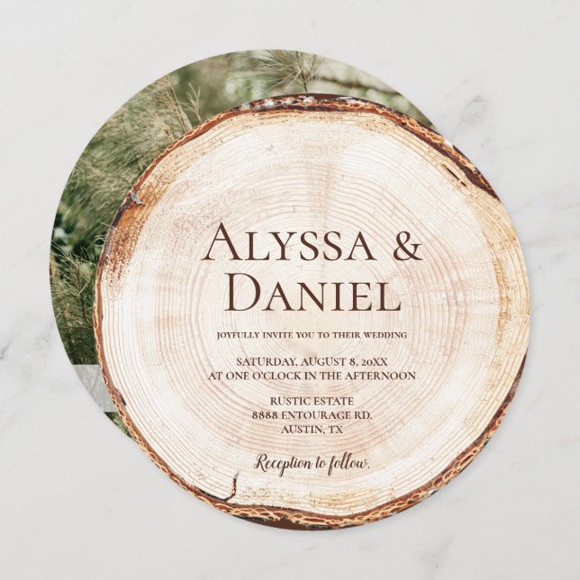 Wood Custom Photo QR code Unique Rustic Wedding  Invitation (Front/Back)