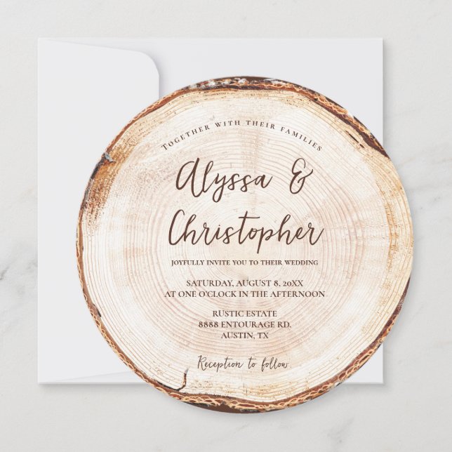 Wood Cut Grain Custom Rustic Wedding  Invitation (Front)