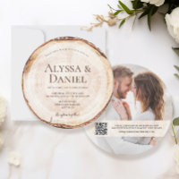 Wood Cut QR Code Custom Photo Rustic Wedding 