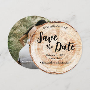 Wood Cut slice Custom Photo Rustic Wedding Invitation