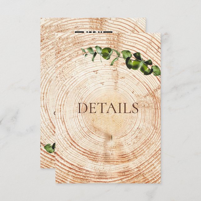 Wood Cut slice greenery Wedding Details QR code  Enclosure Card (Front/Back)