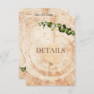 Wood Cut slice greenery Wedding Details QR code  Enclosure Card