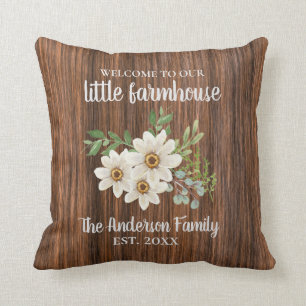 Wood Daisy Family Name Est.Wedding Farmhouse  Cushion