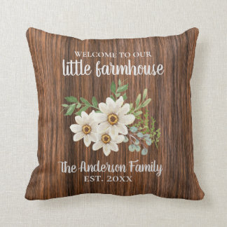 Wood Daisy Family Name Est.Wedding Farmhouse  Cushion