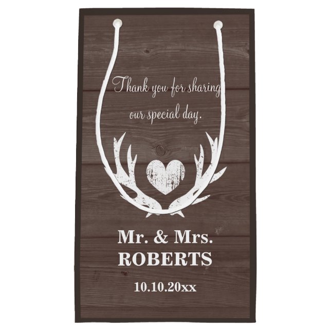 Wood deer antlers wedding party favour gift bags (Front)