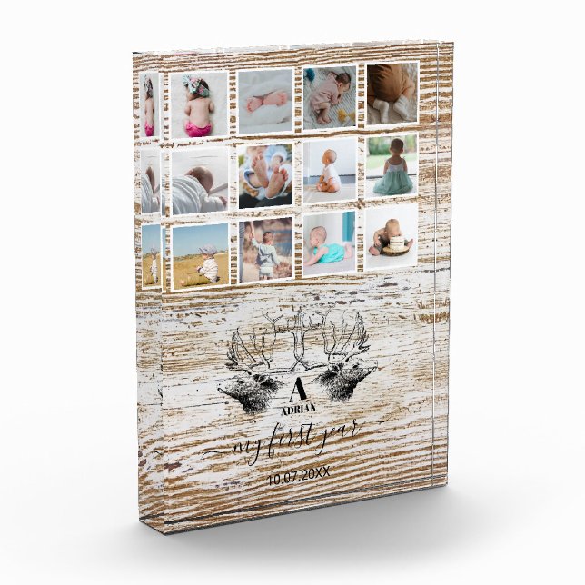 Wood Deer Baby's First Year Photo Collage (Left)