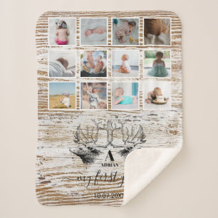 Wood Deer Baby's First Year Photo Collage Sherpa Blanket