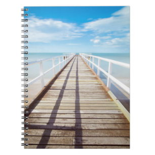 Wood Dock, Pier, Ocean and Beach, Blue Sky Notebook