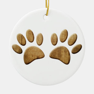 Wood Dog Paw Print Ceramic Ornament