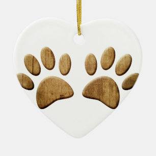 Wood Dog Paw Print Ceramic Tree Decoration