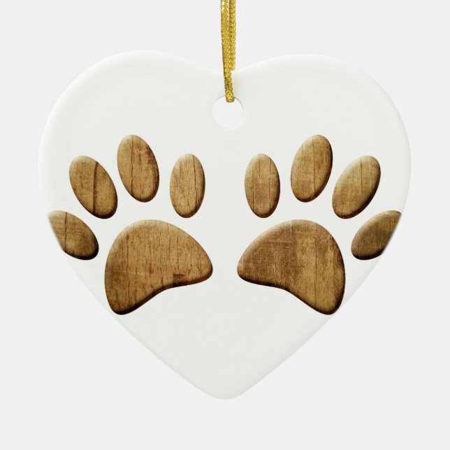 Wood Dog Paw Print Ceramic Tree Decoration (Front)