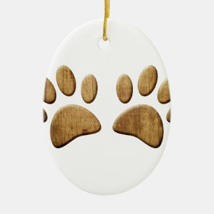 Wood Dog Paw Print Ceramic Tree Decoration